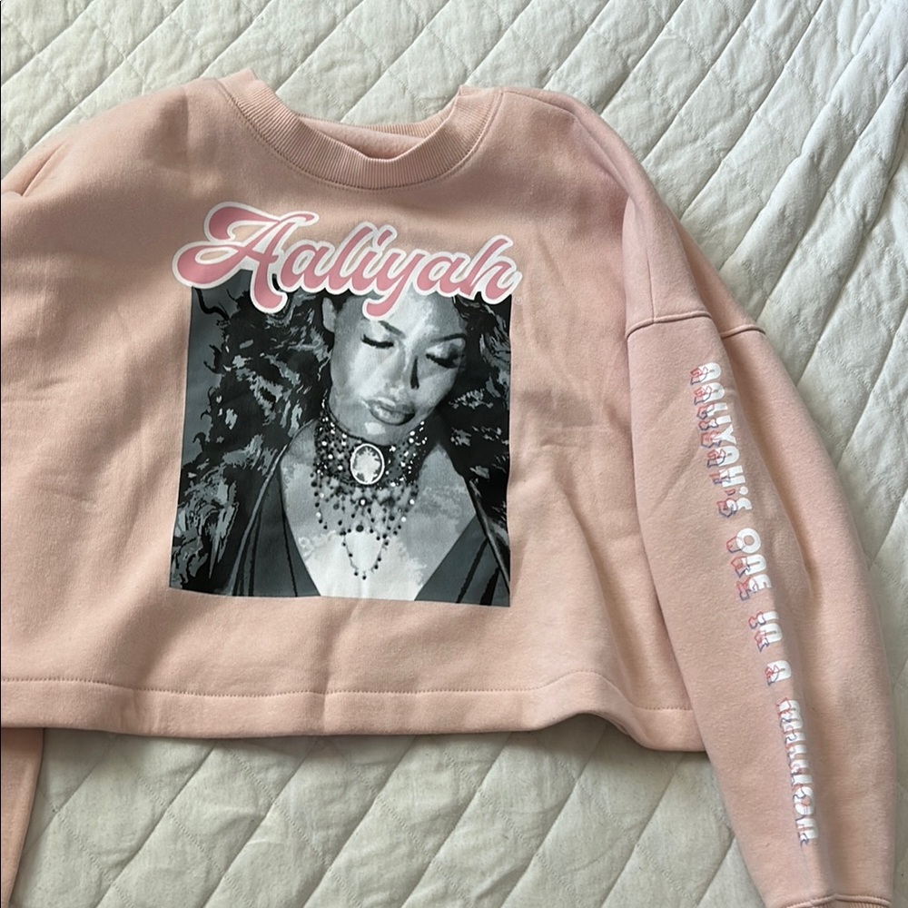 Aaliyah Graphic Cropped Pink Sweatshirt